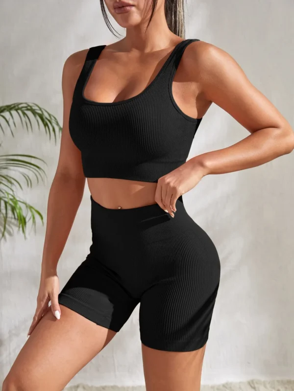 2-Piece Yoga Sets for Women – Gym Suit with Short, High-Waist Shorts - Image 5