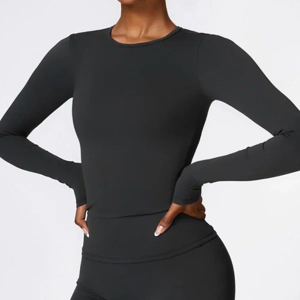 Women’s Crop Top Yoga T-shirts Solid Sports Long Sleeve Running Shirts - Image 2