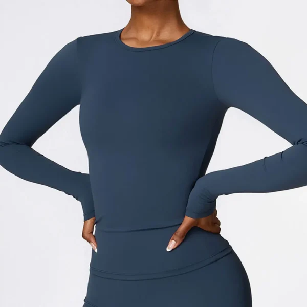 Women’s Crop Top Yoga T-shirts Solid Sports Long Sleeve Running Shirts - Image 3