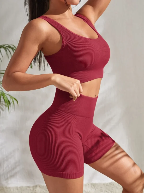 2-Piece Yoga Sets for Women – Gym Suit with Short, High-Waist Shorts - Image 4