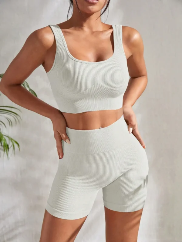 2-Piece Yoga Sets for Women – Gym Suit with Short, High-Waist Shorts - Image 3