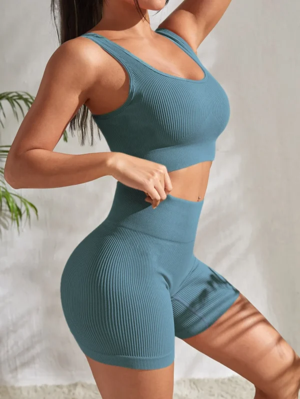 2-Piece Yoga Sets for Women – Gym Suit with Short, High-Waist Shorts