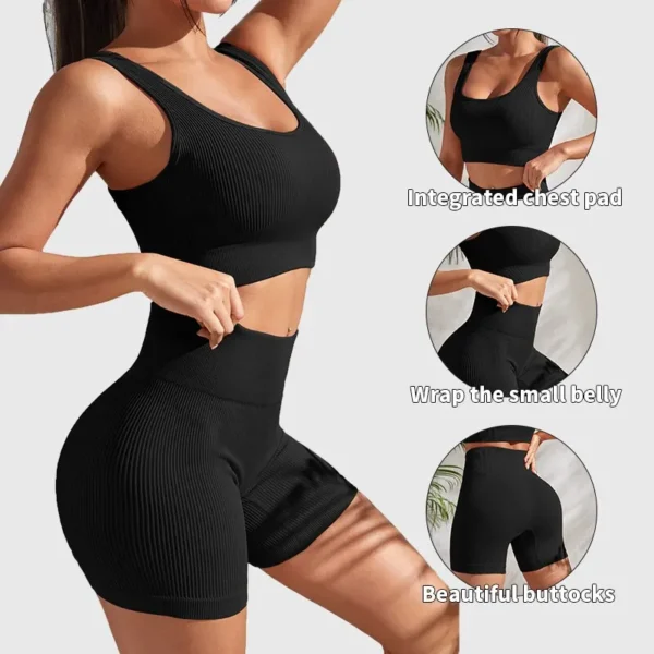 2-Piece Yoga Sets for Women – Gym Suit with Short, High-Waist Shorts - Image 6