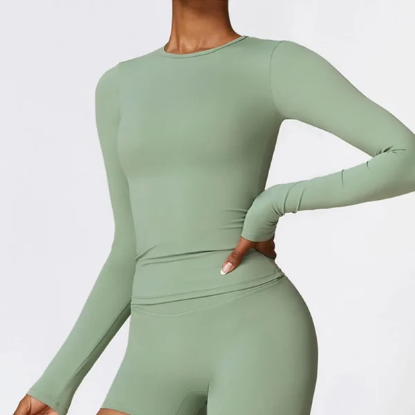 Women’s Crop Top Yoga T-shirts Solid Sports Long Sleeve Running Shirts